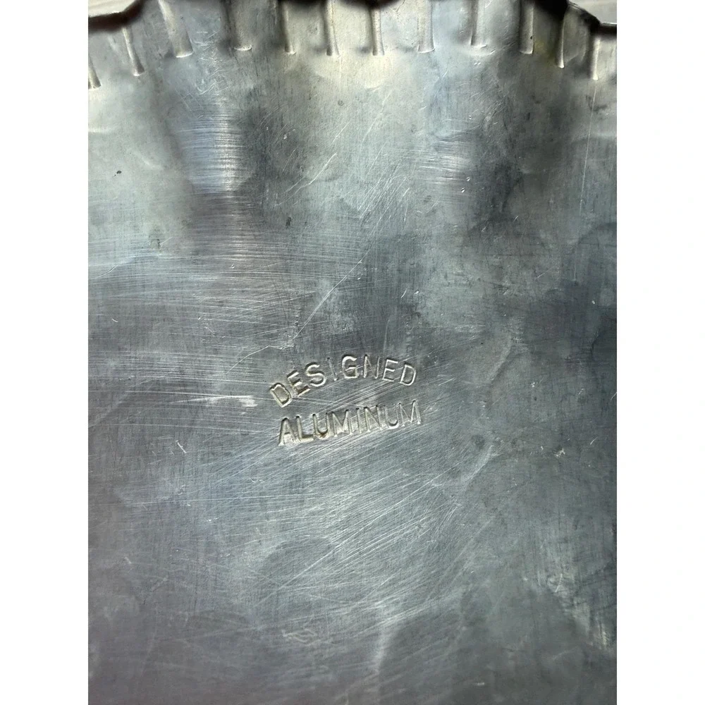 Hammered Aluminum Basket‎ Floral Embossed Loop Handle Designed Aluminum 1940s